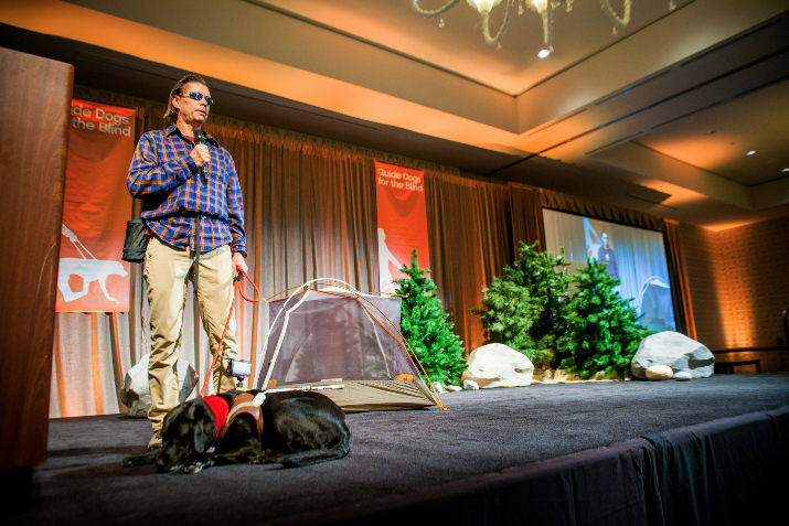 More than 300 guests gathered to hear blind long-distance hiker and motivational speaker Trevor Thomas talk about his relationship with his guide dog, Tennille, a partnership GDB made possible. GDB was the only guide-dog training organization willing to try to fulfill Thomas’ dream of continuing to hike despite losing his sight.
