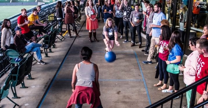 A game of 4-square on the patio at Providence Park!