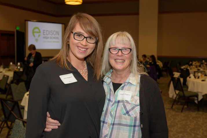 Alumni student speaker Jesse Rapport and mom Ginger Rapport. After receiving her masters in Higher Education Leadership, Jesse is now the Coordinator of Student Activities at University of California, San Diego.