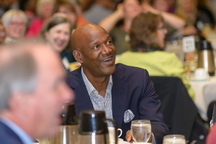 Former Blazer Terry Porter enjoys an original song performed by Edison students.