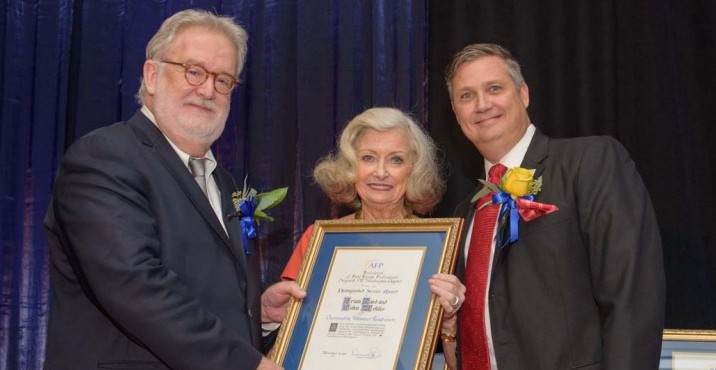 Outstanding Volunteer Fundraiser Brian Gard who along with John Mohlis (absent) raised money for the Unite for the Knight on behalf of OHSU. Pictured with Gwyneth Gamble Booth and L.Keith Todd, President OHSU Foundation