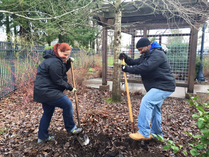 17 hardy volunteers braved the elements at Portland Memory Garden this morning in honor of Dr. King