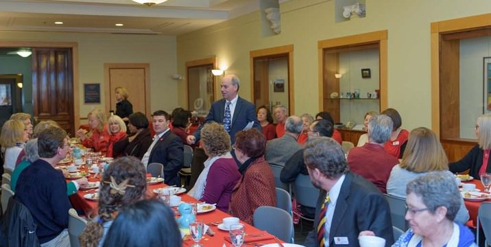Kerry Tymchuk, the Executive Director of the Historical Society connects with supporters at the celebration lunch. 