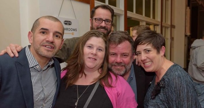 Talent Show guests Juan Martinez, Jeana Frazzini, Bryon Beck join Camp Fire Columbia board member Jake Kindrachuk (back) and Samantha Swaim from Swaim Strategies