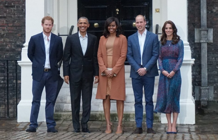 The Duke and Duchess and Prince Harry welcome @POTUS and @FLOTUS to Kensington Palace