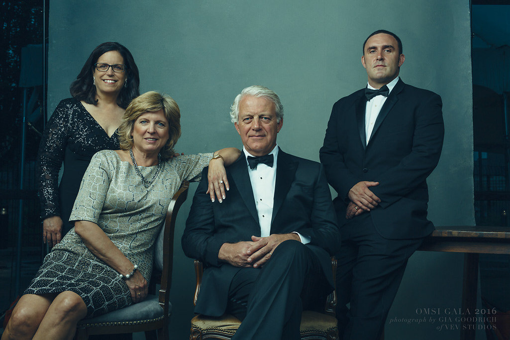 The Zagunis family pose for a portrait at the OMSI Gala Photo Lounge.