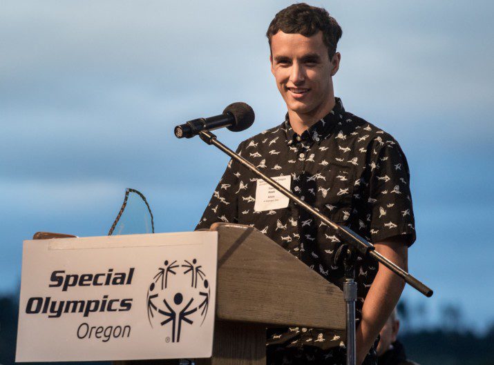 Travis Koski from the Washington County Local Program was honored with the Pride in Performance Athlete Award. He has been participating in Special Olympics Oregon for 7 years. Travis has grown to be very social and active.  He strives to do his best, whether it be in athletics or academics and continues to inspire others with his positive outlook on life.