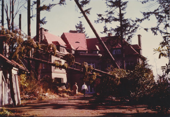 Pittock Mansion after the 1962 Columbus Day Storm.