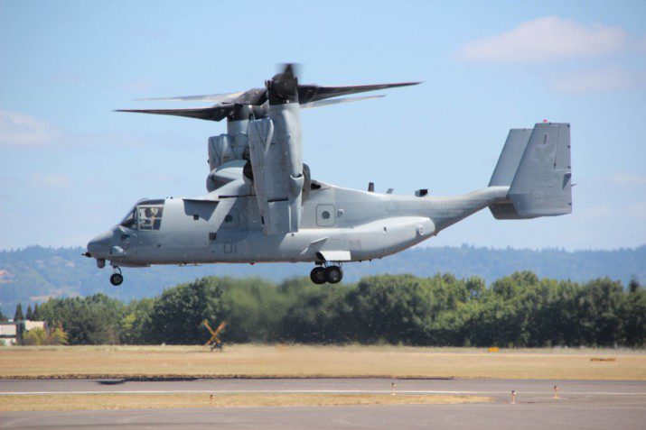 The U.S. Marine Corps MV-22 Osprey made an appearance at the show.