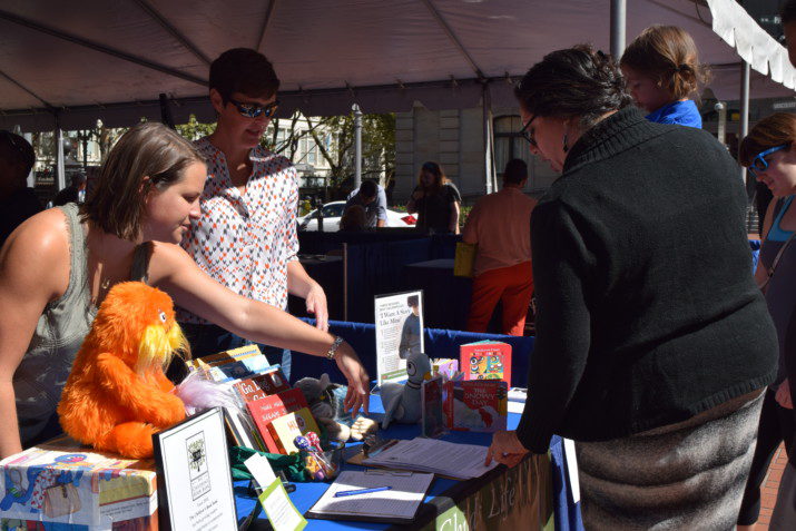 Alexa Paulsson and Mia Barnett from the Children's Book Bank.