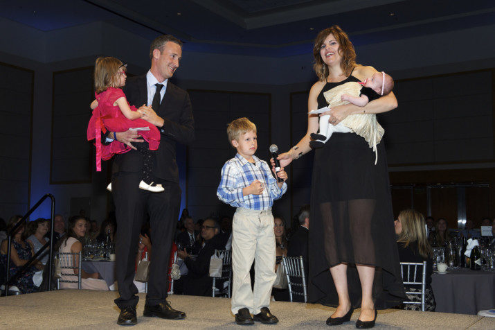 Nicole and Michale Pierce, current guests at Portland's East Ronald McDonald House, shared their family's story at the gala about staying at the House multiple times as their daughter Natalie undergoes care for a rare genetic disorder. The parents were joined on stage by their three children, Natalie, Samuel and Cecilia.