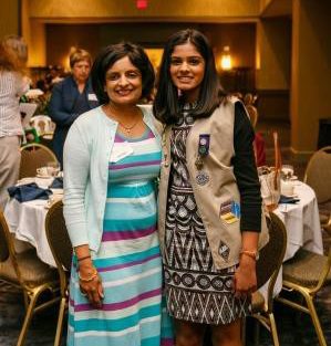Jyoti and Karina Shah, both Girl Scout Highest Award recipients. Karina was the 2016 Gold Award speaker at the luncheon sharing her project of providing technology training to older adults in retirement facilities.