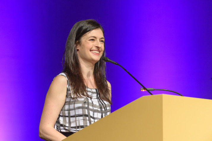 Bradley Angle Board President Shauna Petchel addresses guests at 2016 Purple Purse Lunch