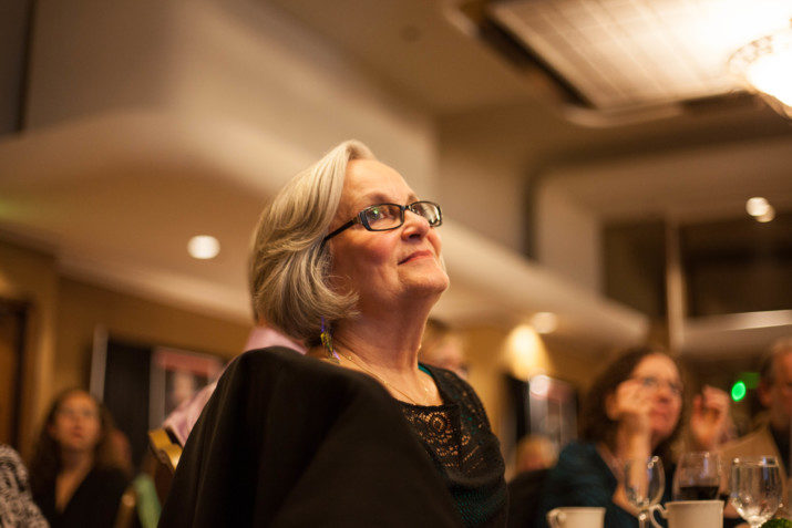 Phyllis Lang: Super Hero and Ovarian Cancer Survivor, watches enthralled.