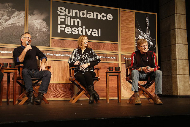 Festival Director John Cooper, Sundance Institute Executive Director Keri Putnam, and President and Founder of Sundance Institute Robert Redford at the 2016 Sundance Film Festival Day One Press Conference. (c) 2016 by Calvin Knight.