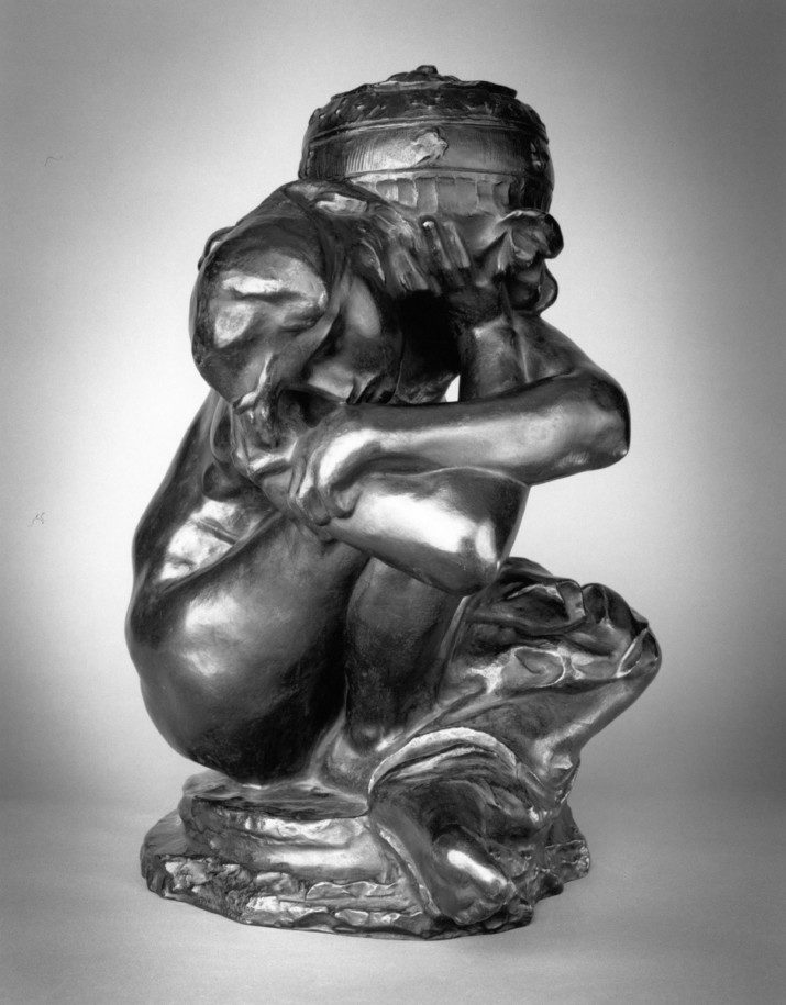 Auguste Rodin (French, 1840–1917), Fallen Caryatid with Urn, modeled 1883, enlarged 1911-17; Musée Rodin cast 4 in 1982; Bronze; Coubertin Foundry; 45 1/4 x 36 3/4 x 31 1/8 in. Lent by Iris Cantor.