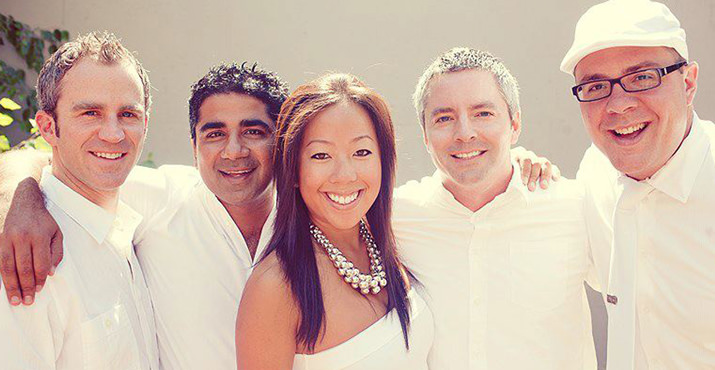White Party Portland hosts (left to right) Josh Friedman, Nitin Khanna, Julie Ma, Paul Wagner, and Scott Kveton. Photo credit: Michelle Pearl Gee