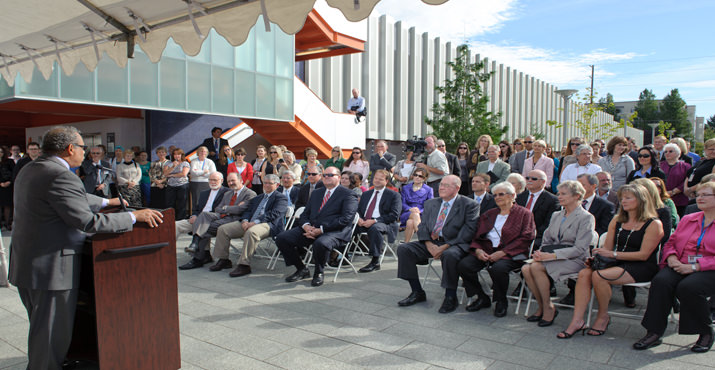 Portland, September 21st. George Brown, M.D., FACP, Legacy Health president and chief executive officer addresses the crowd at the Randall Charitable Trust donation and naming ceremony at Randall Children’s Hospital at Legacy Emanuel.