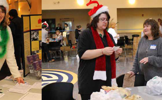 Volunteer Recruitment Coordinator Deborah Shimkus greeted volunteers at the Metropolitan Family Service Holiday Cheer event and Linda Kepford (right) MFS Volunteer and Holiday Cheer’s supreme shopper organized this year’s volunteer effort along with Marcy Hughes (left) program coordinator.