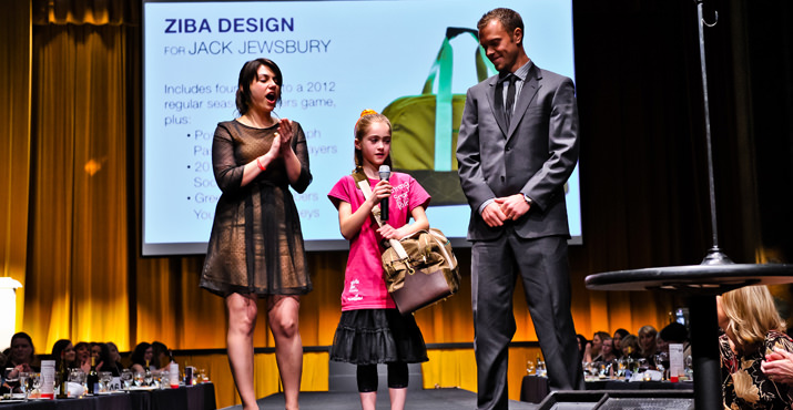 Maria Lali of Ziba Designs (left), Girls Council Girl Hazel (center) and Jack Jewsbury, Captain of the Portland Timbers (Right)