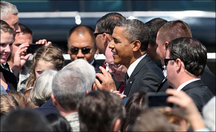 Some protesters, traffic issues for Obama's fundraiser- he asked reporters, "Got any granola?