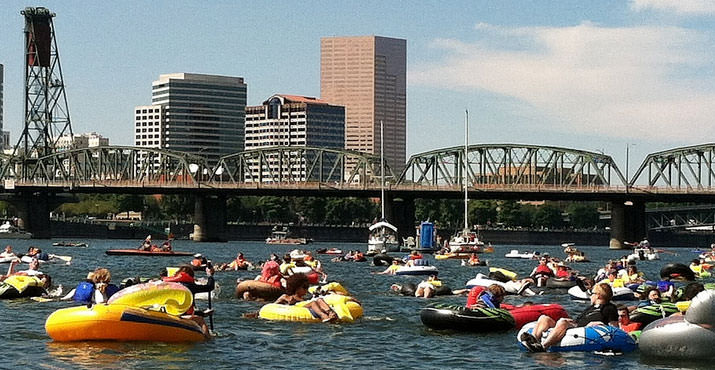 Colorful “Big Float”  Bouys Preservation of Willamette River