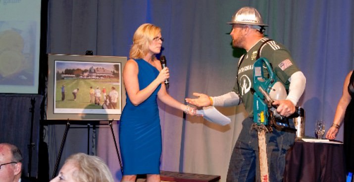 Abbey Gibb of KGW was the host for the evening with Benefit Auctioneer Kelly Russell. Timber Joey came out to help sell the Timbers Experience package to the highest bidder, with chainsaw in tow.