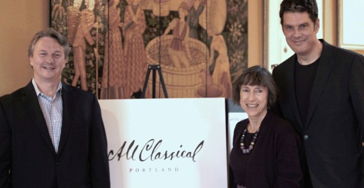 Jack Allen, All Classical Portland CEO and President; Ronni Lacroute, owner, WillaKenzie Estate Vineyards; Jelly Helm, principal, Jelly Studios