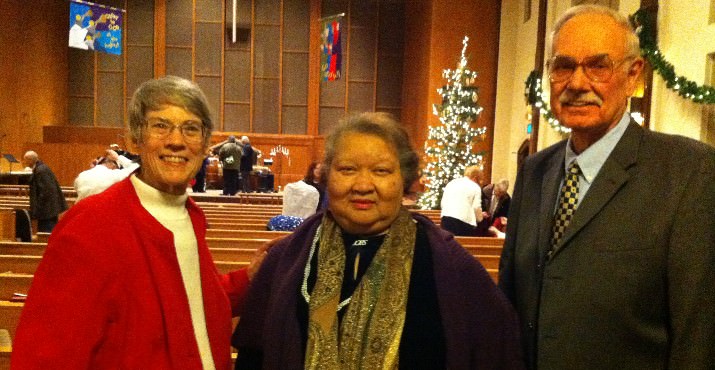 Human Solutions Executive Director Jean DeMaster (left) is pictured with Sheila Holden, Regional Community Manager at Pacific Power, and retired Pastor Charlie Ross, who served as emcee at the Epiphany Choir Fest, a benefit for Human Solutions that raised $4,406 for the agency’s Homeless Families Program. Holden presented a $1,500 gift from Pacific Power. Nine church choirs and one community choir participated in the event, singing traditional holiday carols and combining to perform “Hallelujah Chorus” from Handel’s Messiah.