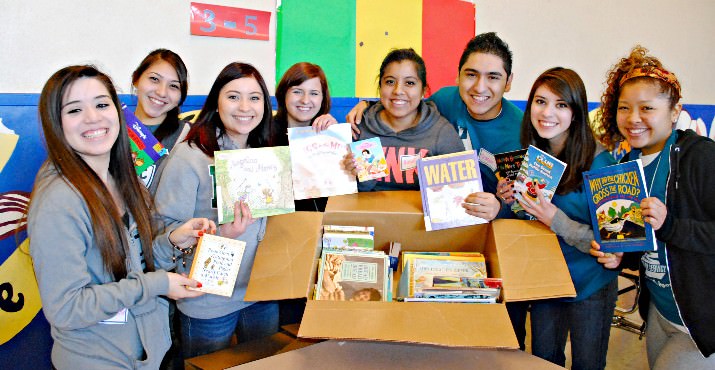 Books being packaged and prepared for distribution into the community.