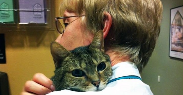 Gunter gets a hug at the Oregon Humane Society