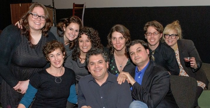 Jimmy Radosta (center) hosted another talented group of storytellers sharing mortifying memories about their worst dates: Clockwise from left, Meagan Kate, Meredith Shield, Lori Ferraro, Arianne Cohen, Michael Heald, B. Frayn Masters, Ted Douglass and Erin Ergenbright. Photo by Andie Petkus.