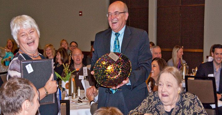 Jeannine Cowles was one of the recipients of the Ageless Award who gave some short but insightful remarks that were very well received. Also pictured is Dr. Keren Wilson, president of the Jessie F. Richardson Foundation, and Dr. Marvin Kaiser, a Board Member and president of Mary’s Woods Retirement Community.