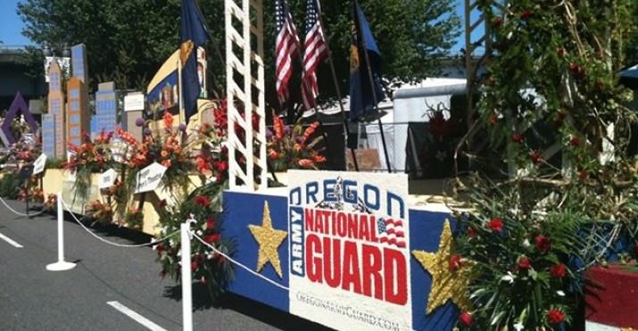 Here's the Oregon National Guard float as seen in the Celebrate Service section presented by U.S. Bank. It won the Rose Festival Directors Award for best depiction of volunteerism!