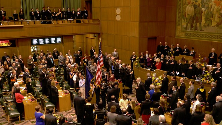 The 77th Oregon Legislative assembly meting in joint session. Photo courtesy office of Governor John Kitzhaber.