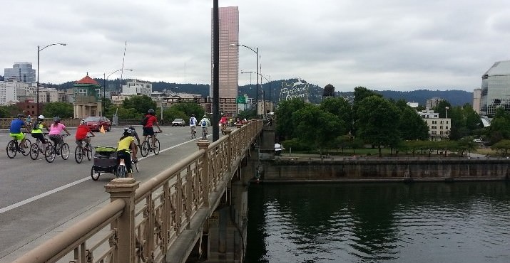 The Burnside Bridge offered a view of the "Portland Oregon" sign.