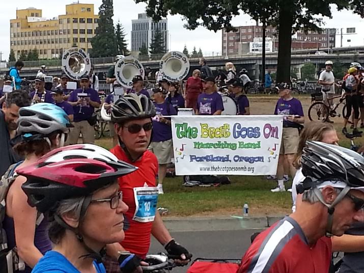 "The Beat Goes On" marching band was a bit hit with riders as they crossed the finish line.