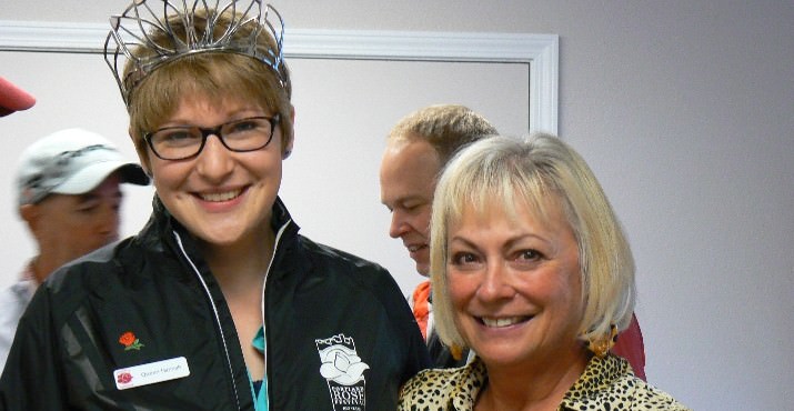 2013 Queen Hannah Rice with volunteer Deena Jensen are on hospitality detail.