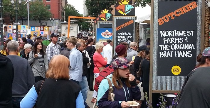 One of the free events took place in Director's Park where people sampled surf-and-turf from Whole Foods meat and seafood partners.