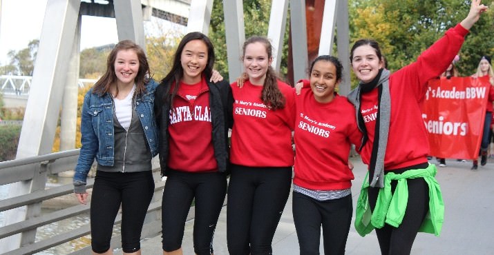 St. Mary's Academy seniors Miranda Eisen, Sienna Li, Etain O’Longaigh, Arpana Nautiyal and Julia McCarthy at the 2013 Blues Bridge Wal