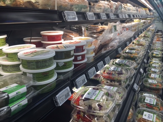 Prepackaged soups and salads are self-serve. 