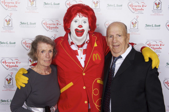 Jim and Claudine Tanner, long-time supporters of Ronald McDonald House Charities and founders of the organization's prestigious Tanner Society, are joined with Ronald McDonald. 